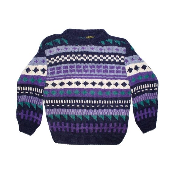 Vintage Ecuadorian Wool Knit Sweater Purple Navy - Picture 1 of 3
